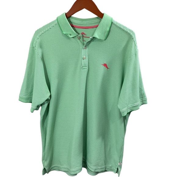 Tommy Bahama Other - Tommy Bahama Green and White Striped Polo Shirt L